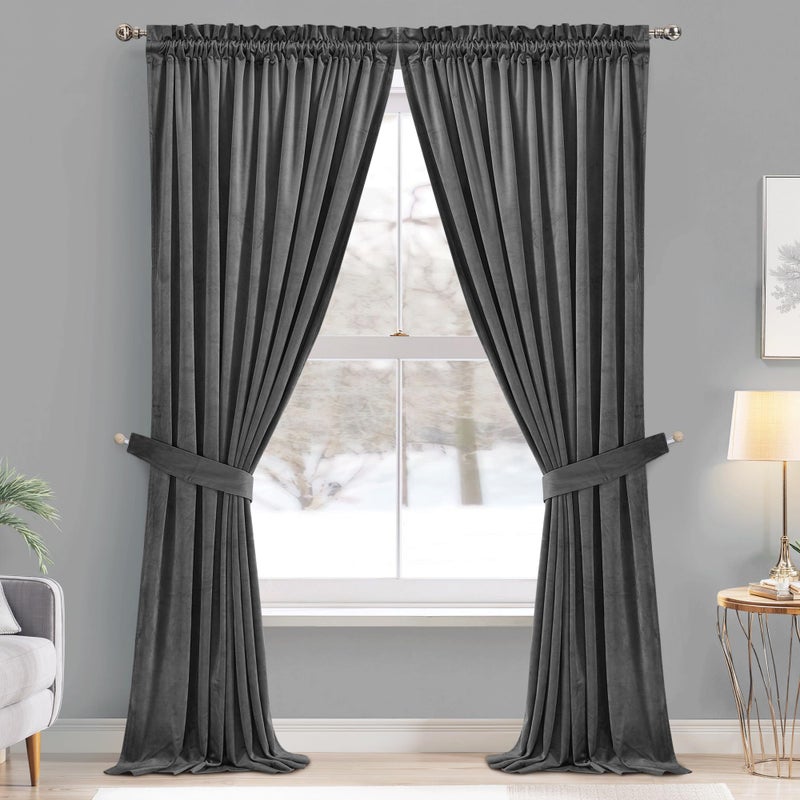 StangH Velvet Curtains 108 inches Long - Heavy-Duty Blackout Velvet Drapes Heat & Chill Resistant Window Panels for Villa/Patio Door, Grey, 52 by 108-inches, 2 Pcs - Image 2